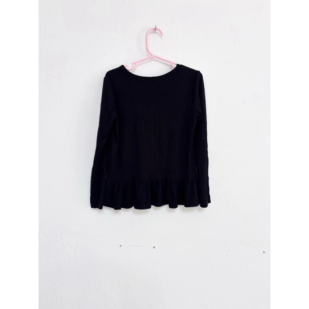 Girls Posh Peanut Bamboo Long Sleeve Ribbed Ruffle Tee 5T Black